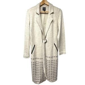 Nic + Zoe Knit Trench Coat Long Jacket Sz Medium Metal Circle Tie Neutral Beige